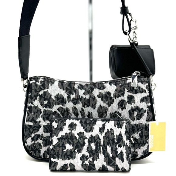 Michael Kors Jet Set Medium Leopard Logo Crossbody Bag w AirPods Case and Wallet - Picture 4 of 15